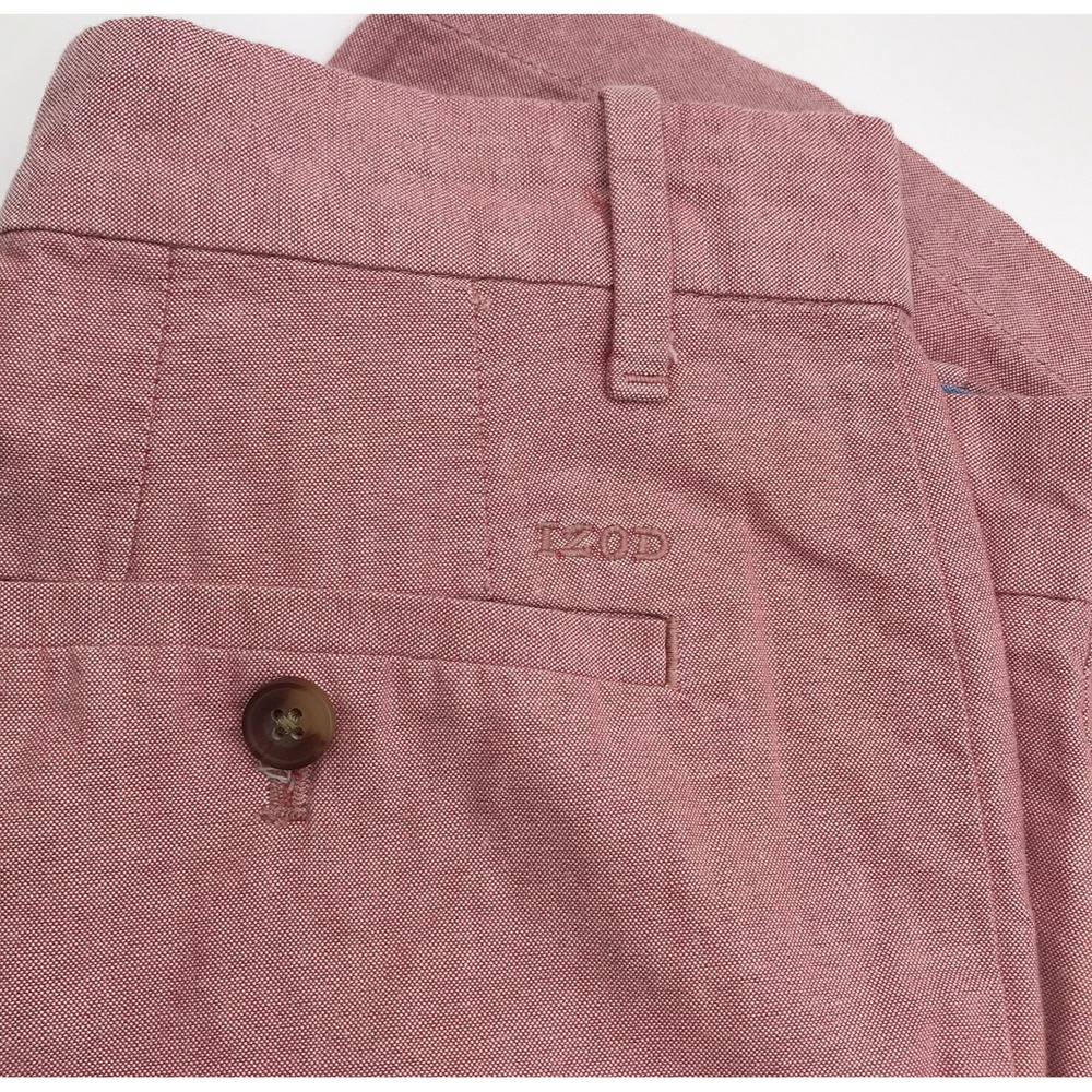 Y2K Izod Chinos Shorts Men 30 Red/Pink Chambray 9" Inseam Golf Lightweight Logo